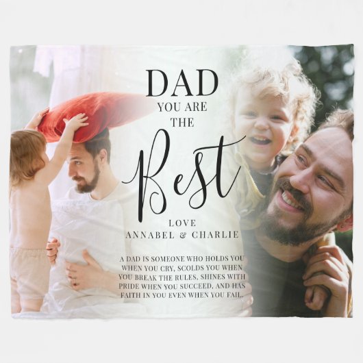 可愛い「パパ」最高の写真の名前&引用文 フリースブランケット (正面(横))