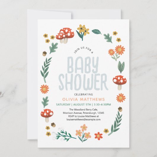 可愛い&フォレスト素朴ウッドランドボーイズ赤ちゃんシャワー 招待状 (正面)