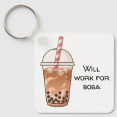 可愛い+ボバ+のために働きます+面白い+ボバ+ティー+愛好家 キーホルダー (正面)
