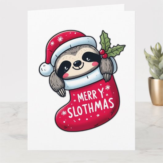 可愛い「メリーSlothmas」クリスマススロース カード (小さな植物)