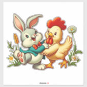 可愛い、ヴィンテージ漫画チキン&ウサギ シール (シート)