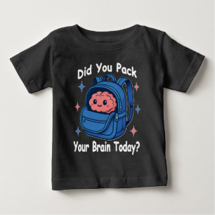 可愛い「今日は脳みそ持ってきた?」脳パンデザイン ベビーTシャツ