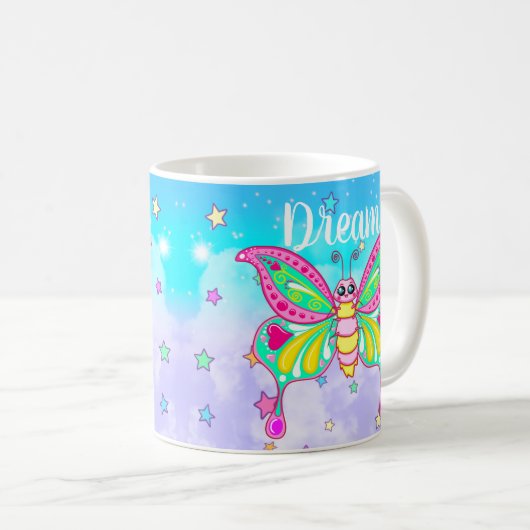可愛い"夢"かわいいバタフライマグ コーヒーマグカップ (正面右)