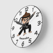 可愛い&小さなおもしろい忍者少年の漫画をパーソナライズ ラウンド壁時計 (傾斜)