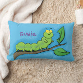 可愛い、幸せ、毛虫が葉枕に寄り添う ランバークッション (ブランケット)