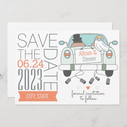 可愛い、日付のカード結婚を車で保存 セーブザデート (正面/裏面)