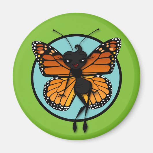 可愛い（昆虫）オオカバマダラ、モナークバタフライレディーラウンドマグネット マグネット (正面)