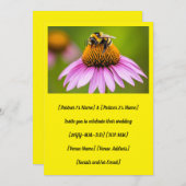 可愛い(昆虫)マルハナバチオンパープル結婚コンフロアー 招待状 (正面/裏面)