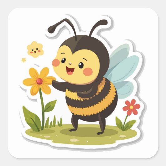 可愛い（昆虫）マルハナバチステッカー – Springtime Pollinator スクエアシール (正面)