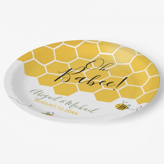 可愛い（昆虫）マルハナバチテーマ水彩ビーベイビーシャワー ペーパープレート (アングル)