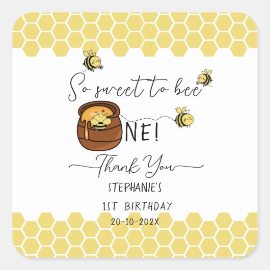 可愛い(昆虫)マルハナバチ甘いBee One 1歳の誕生日 スクエアシール (正面)