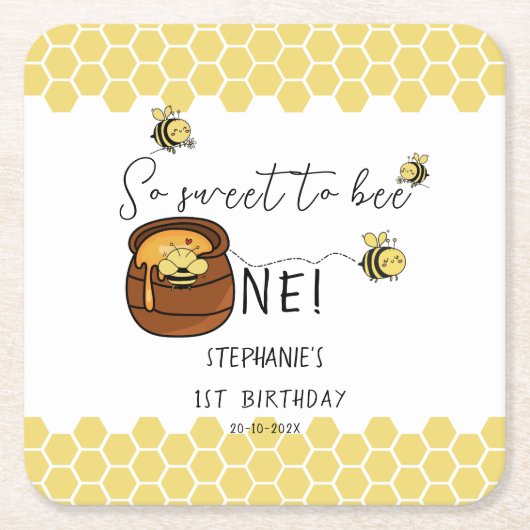 可愛い(昆虫)マルハナバチ甘いBee One 1歳の誕生日 スクエアペーパーコースター (正面)