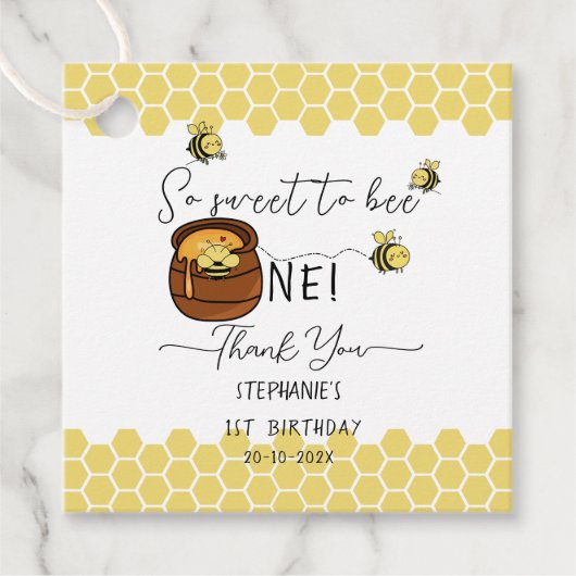可愛い(昆虫)マルハナバチ甘いBee One 1歳の誕生日 フェイバータグ (正面)
