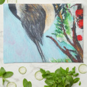 可愛い《鳥》アメリカゴガラバードベリーとブランチ キッチンタオル (折り畳み)