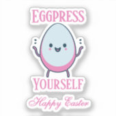 可愛い"Eggpress Yourself"イースターおもしろい シール (正面)