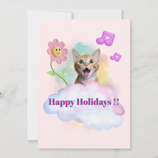 可愛い『Happy Holidays』おしゃべりねこ♡ シーズンカード (正面)
