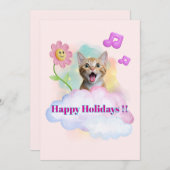 可愛い『Happy Holidays』おしゃべりねこ♡ シーズンカード (正面/裏面)