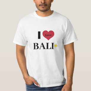 可愛い「I Love Bali」フランジパニフラワーホワイトメンズ Tシャツ