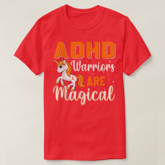 可愛いADHD戦士はオレンジ色の魔法のユニコーン Tシャツ (デザイン正面)
