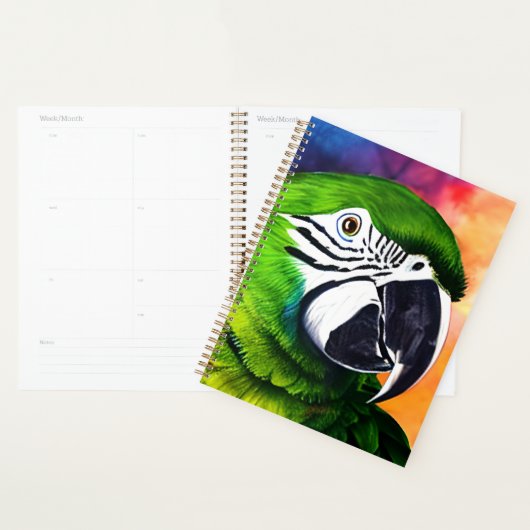 可愛いAIで生み出されたグリーンオウム プランナー手帳 (ディスプレー)