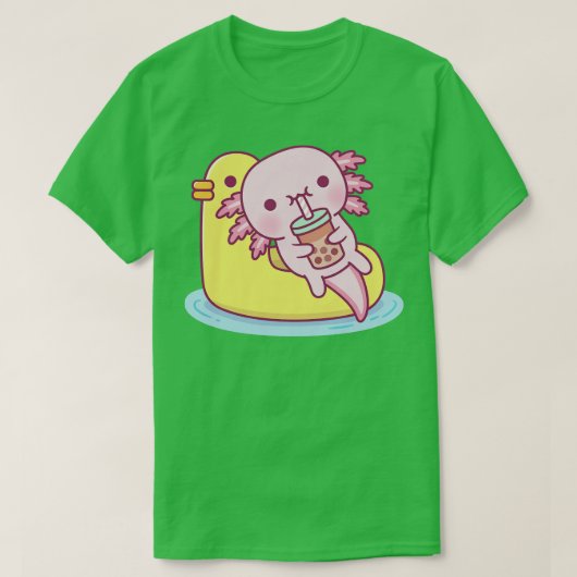 可愛いAxolotlオン鴨プール浮動飲みバブル Tシャツ (デザイン正面)
