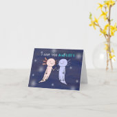 可愛いAxolotl私はバレンタインデーおもしろいスが大好き カード (黄色い花)