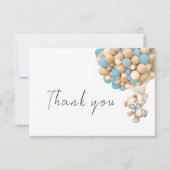 可愛いbearly待ちテディベアブルーバルーン サンキューカード (正面)