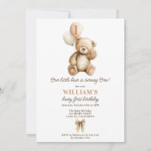可愛いBeary 1th Birthday Teddy Bear Photo Balloons 招待状 (正面)
