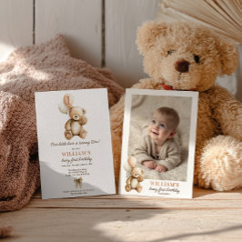可愛いBeary 1th Birthday Teddy Bear Photo Balloons 招待状