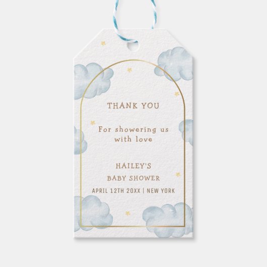 可愛いBohoスタークラウドアーチボーイベビーシャワー ギフトタグ (正面)