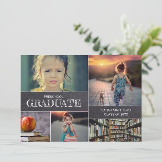 可愛いChalkboard幼稚園の大学院生の写真 招待状 (スタンド正面)