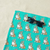 可愛いCorgi犬のパターンターコイズの背景 ビーチタオル (インサイチュ)