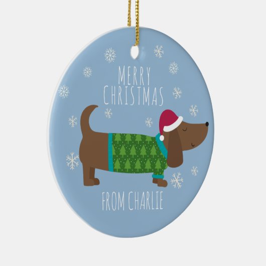 可愛いDaschundフォトラウンドクリスマス セラミックオーナメント (右)