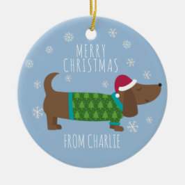 可愛いDaschundフォトラウンドクリスマス セラミックオーナメント