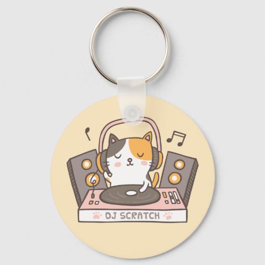 可愛いDJスクラッチKitty Cat Pun Keychain キーホルダー (正面)
