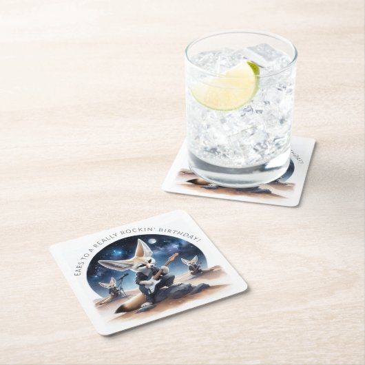 可愛いFennecキツネロッキングアコースティックギター スクエアペーパーコースター (インサイチュ)