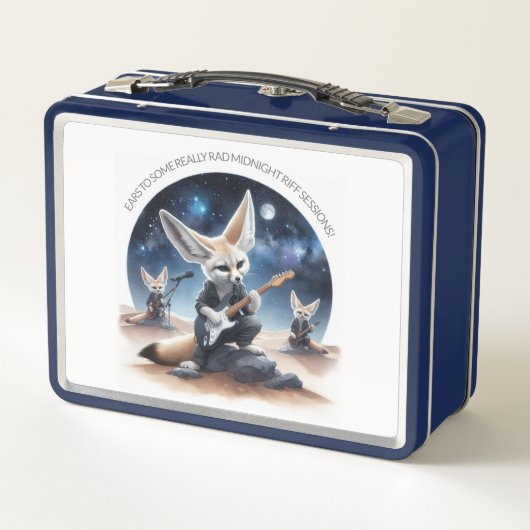 可愛いFennecキツネロッキングアコースティックギター メタルランチボックス (裏面)
