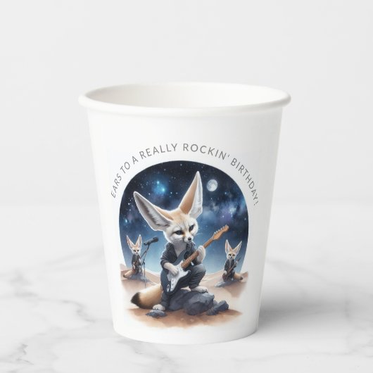 可愛いFennecキツネロッキングアコースティックギター 紙コップ (正面)