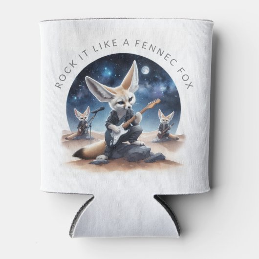 可愛いFennecキツネロッキングアコースティックギター 缶クーラー (正面)