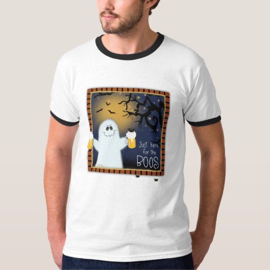 可愛いHere for the Boosハロウィーン幽霊ビール Tシャツ (正面)