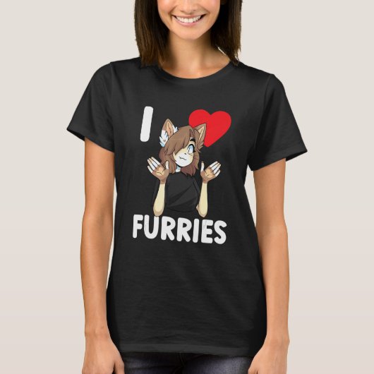 可愛いIハートフリースFurry Fandom Love 2 Tシャツ (正面)