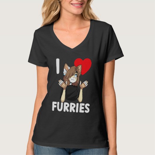 可愛いIハートフリースFurry Fandom Love 2 Tシャツ (正面)