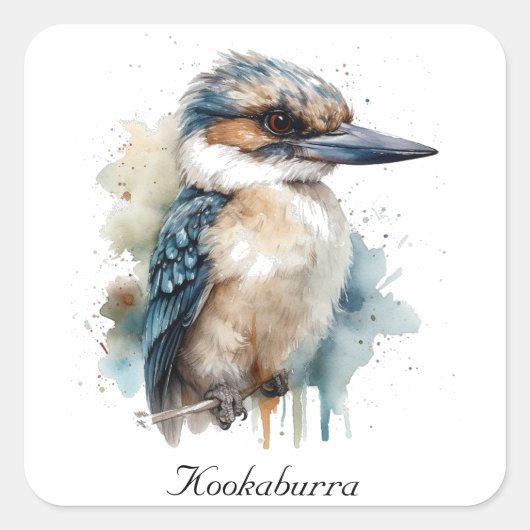 可愛いKookaburra on a Branch, カスタム スクエアシール (正面)