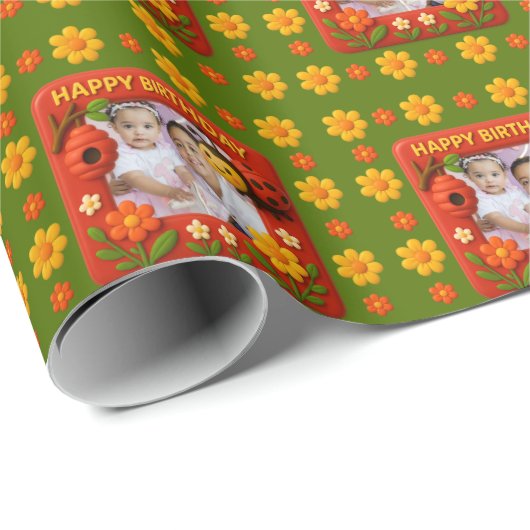 可愛いLadybug誕生日写真カスタマイズ ラッピングペーパー (ロールコーナー)