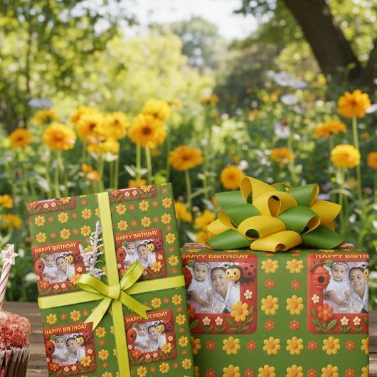 可愛いLadybug誕生日写真カスタマイズ ラッピングペーパー