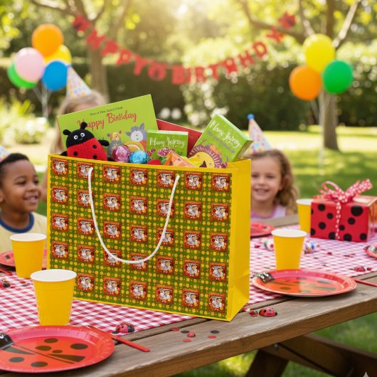 可愛いLadybug誕生日写真カスタマイズ ラージペーパーバッグ