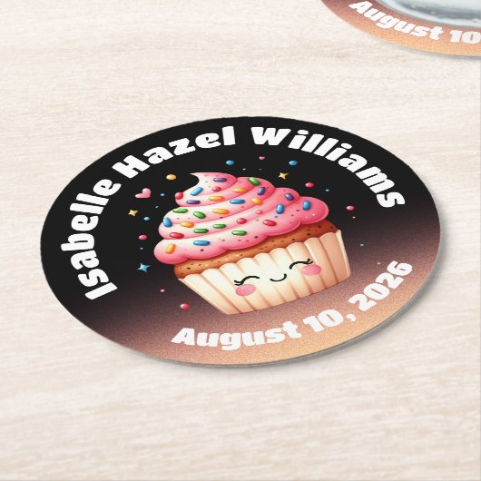可愛いL'ilカップケーキキャンディ散策ベビーシャワー ラウンドペーパーコースター (アングル)