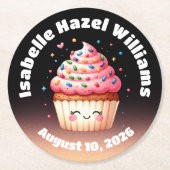 可愛いL'ilカップケーキキャンディ散策ベビーシャワー ラウンドペーパーコースター (正面)