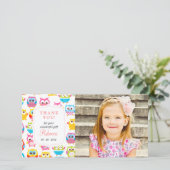 可愛いLitte Owls写真任意の大事な行事 サンキューカード (スタンド正面)