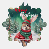 可愛いMOMバニーラビットサンタクリスマスホリデー名 オーナメントカード (正面)